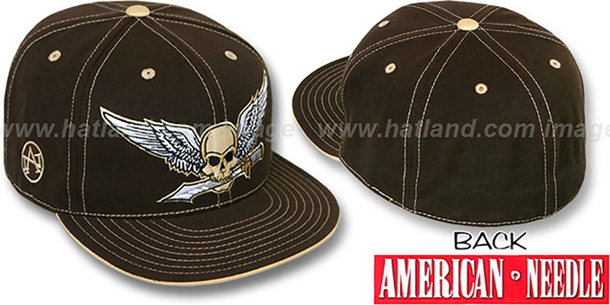 American Needle 'WINGED SKULL' Brown Fitted Hat