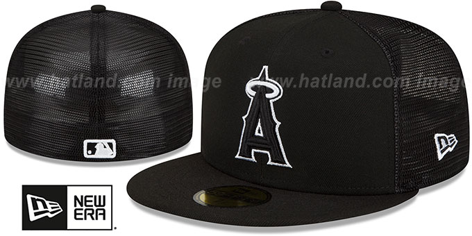 Angels 'BATTING PRACTICE TRUCKER' Black-White Fitted Hat by New Era