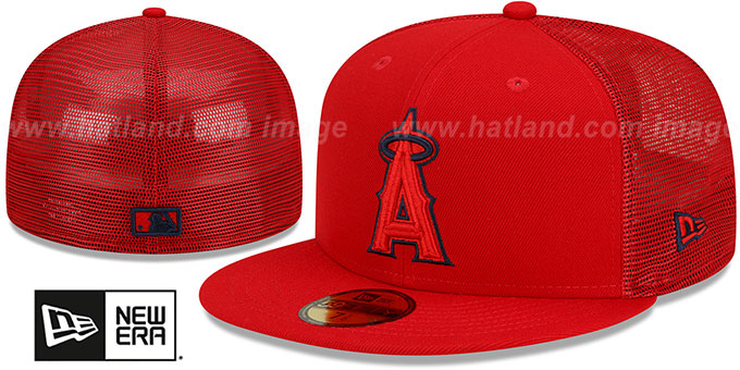 Angels 'BATTING PRACTICE TRUCKER' Red Fitted Hat by New Era