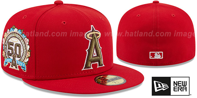 Angels 'BOTANICAL SIDE-PATCH' Red Fitted Hat by New Era