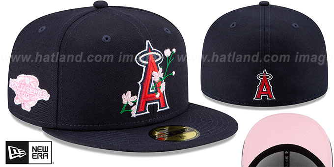 Angels 'LOGO BLOOM SIDE-PATCH' Navy-Pink Fitted Hat by New Era