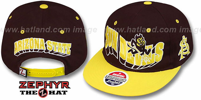 Arizona State '2T FLASHBACK SNAPBACK' Burgundy-Gold Hat by Zephyr