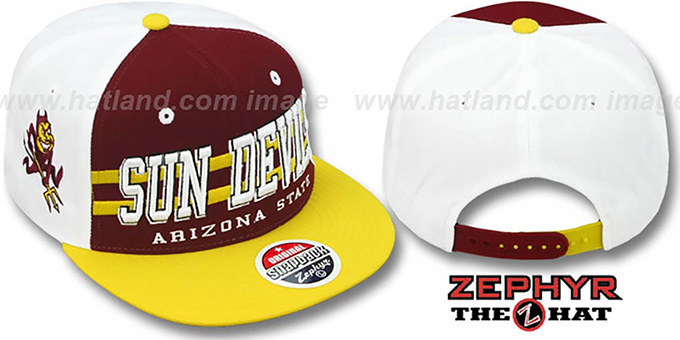 Arizona State '2T SUPERSONIC SNAPBACK' Burgundy-Gold Hat by Zephyr