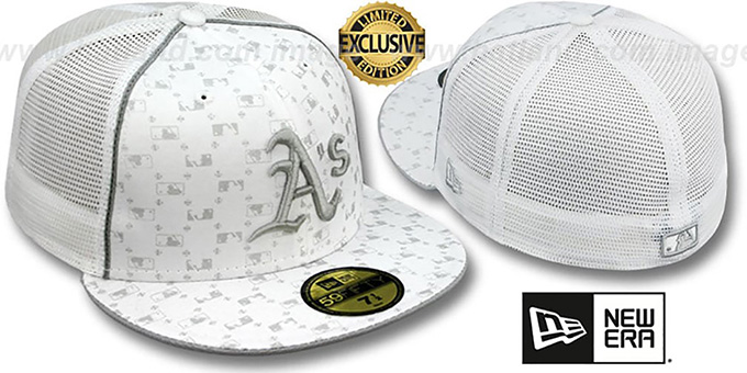 Athletics 'MLB FLOCKING' MESH-BACK White Fitted Hat by New Era