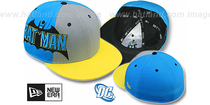 Batman 'TITLE TAG' Grey-Blue-Yellow Fitted Hat by New Era