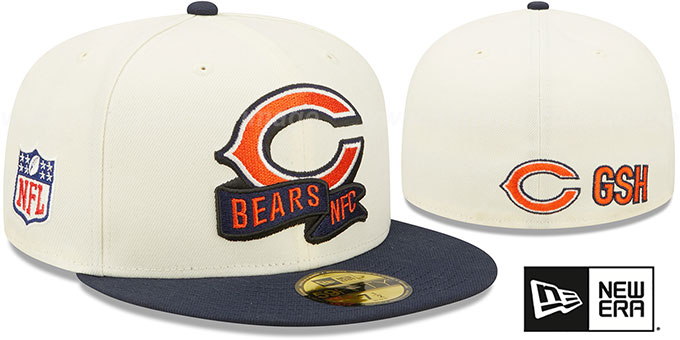 Bears '2022 NFL SIDELINE' Cream-Navy Fitted Hat by New Era