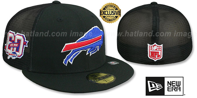 Bills EST 1960 'MESH-BACK SIDE-PATCH' Black-Black Fitted Hat by New Era