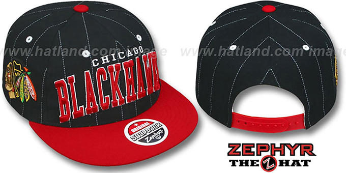 Blackhawks '2T PINSTRIPE SUPER-ARCH SNAPBACK' Black-Red Hat by Zephyr