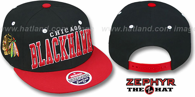 Blackhawks '2T SUPER-ARCH SNAPBACK' Black-Red Hat by Zephyr