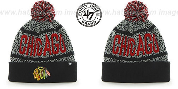 Blackhawks 'BEDROCK' Black-Grey Knit Beanie Hat by Twins 47 Brand