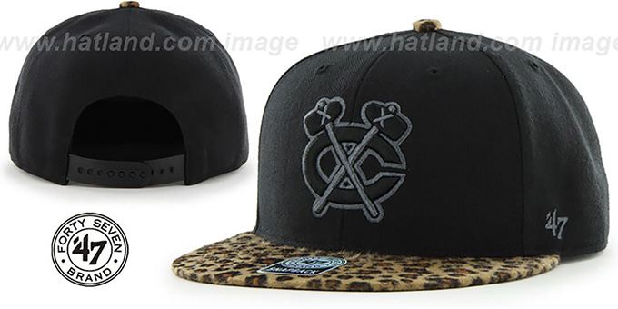 Blackhawks 'BLACK LEOPARD SNAPBACK' Hat by Twins 47 Brand