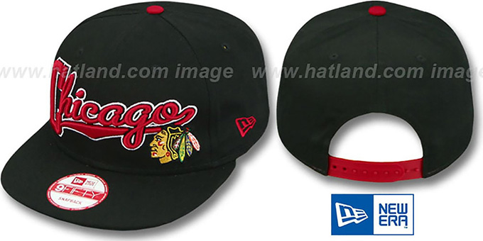 Blackhawks 'BLOCK-SCRIPT SNAPBACK' Black Hat by New Era