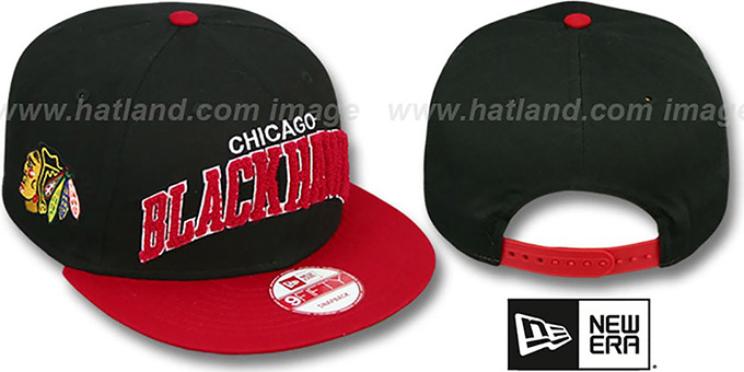 Blackhawks 'CHENILLE-ARCH SNAPBACK' Black-Red Hat by New Era