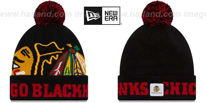 Blackhawks 'COLOSSAL-TEAM' Black Knit Beanie Hat by New Era