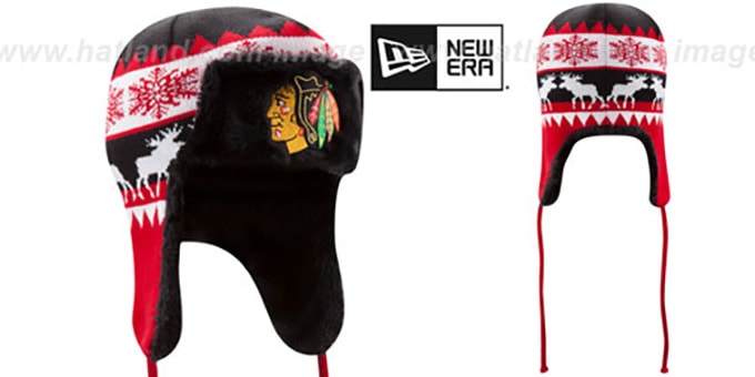 Blackhawks 'MOOSER TRAPPER' Black-Red Knit Hat by New Era