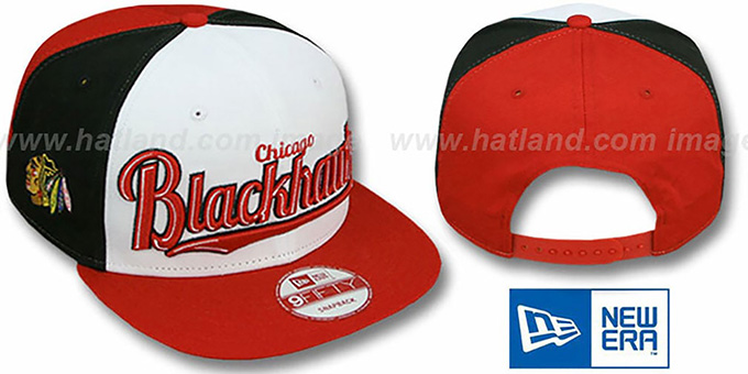 Blackhawks 'SCRIPTWHEEL SNAPBACK' White-Black-Red Hat by New Era