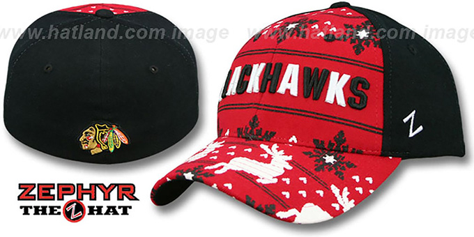 Blackhawks 'UGLY SWEATER FLEX' Black-Red Hat by Zephyr