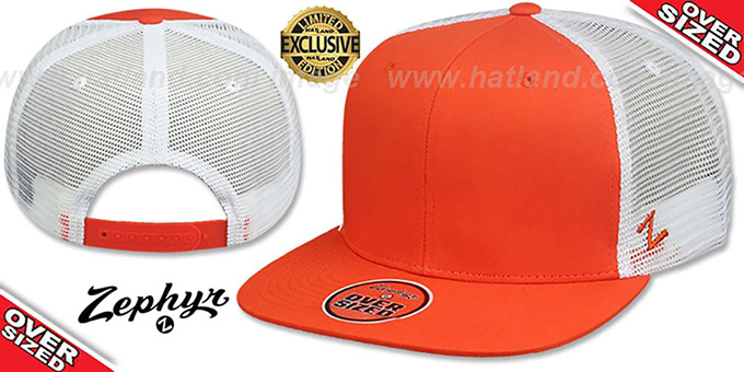 Blank 'OVER-SIZED MESH-BACK SNAPBACK' Orange-White Hat by Zephyr