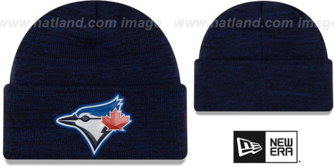 Blue Jays 'BEVEL' Royal-Black Knit Beanie Hat by New Era