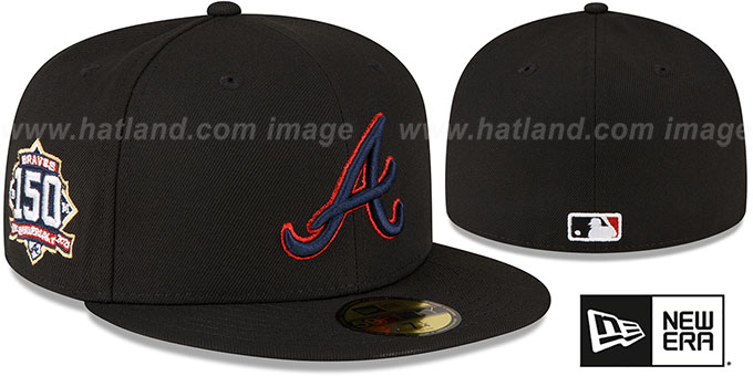 Braves 'METALLIC LOGO SIDE-PATCH' Black Fitted Hat by New Era