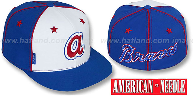 Braves 'SUPERFLY' White-Royal Fitted Hat by American Needle