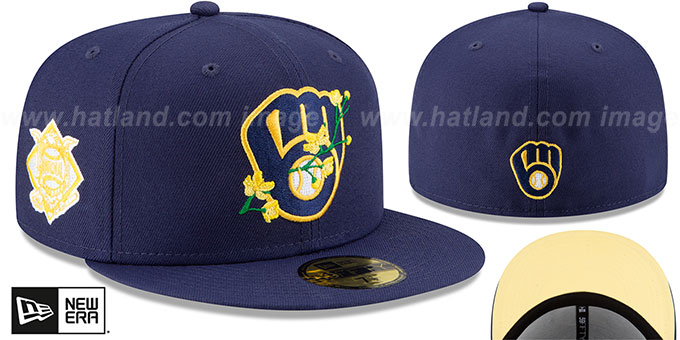 Brewers 'LOGO BLOOM SIDE-PATCH' Navy-Yellow Fitted Hat by New Era