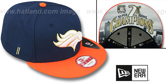 Broncos 'CHAMPS-HASH SNAPBACK' Navy-Orange Hat by New Era