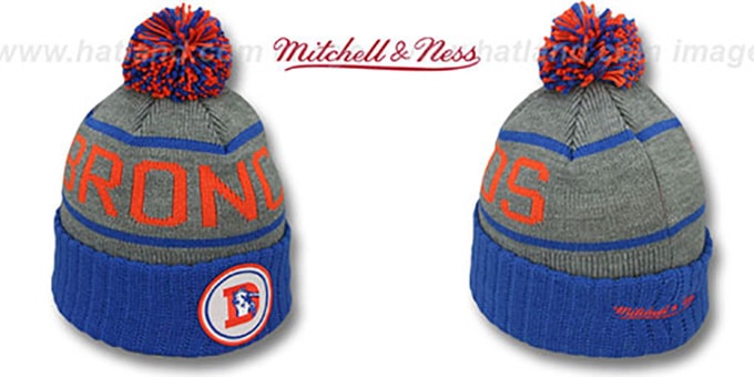 Broncos 'HIGH-5 CIRCLE BEANIE' Grey-Royal by Mitchell and Ness