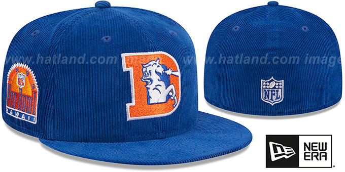 Broncos 'OLD SCHOOL CORDUROY SIDE-PATCH' Royal Fitted Hat by New Era