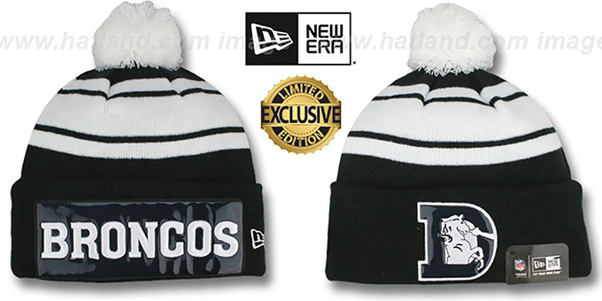 Broncos THROWBACK 'BIG-SCREEN' Black-White Knit Beanie Hat by New Era