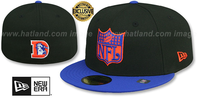 Broncos 'THROWBACK NFL SHIELD-BASIC' Black-Royal Fitted Hat by New Era