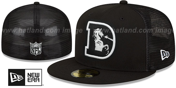 Broncos 'THROWBACK TEAM-BASIC TRUCKER' Black-White Fitted Hat by New Era