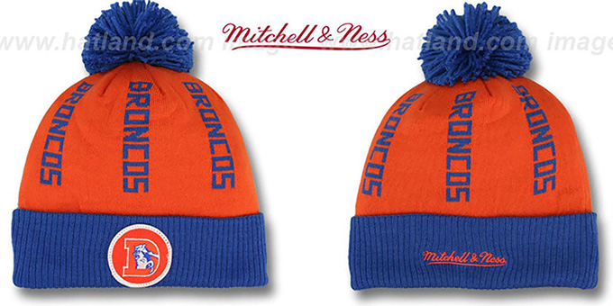 Broncos 'VERTICAL WORD BEANIE' Orange-Royal by Mitchell and Ness