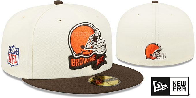 Browns '2022 NFL SIDELINE' Cream-Black Fitted Hat by New Era