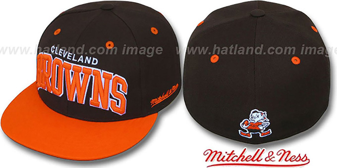 Browns '2T CLASSIC-ARCH' Brown-Orange Fitted Hat by Mitchell and Ness