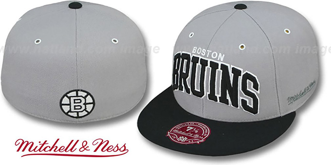 Bruins '2T XL-WORDMARK' Grey-Black Fitted Hat by Mitchell and Ness