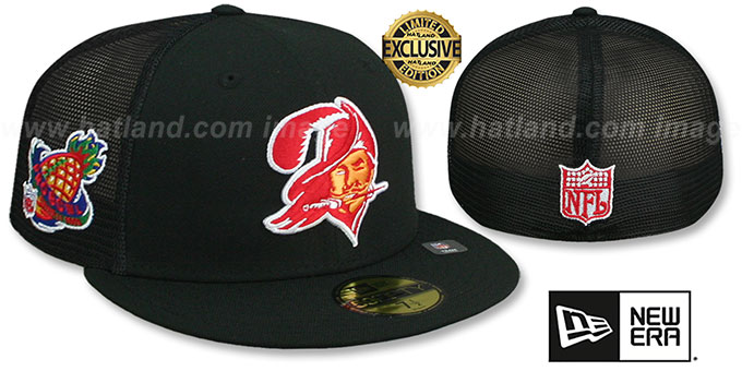 Buccaneers 1998 PB 'MESH-BACK SIDE-PATCH' Black-Black Fitted Hat by New Era