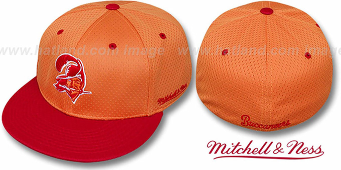 Buccaneers '2T BP-MESH' Orange-Red Fitted Hat by Mitchell and Ness