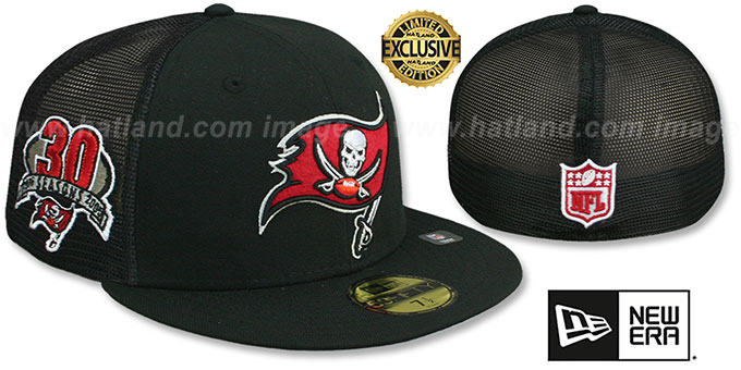 Buccaneers 30TH 'MESH-BACK SIDE-PATCH' Black-Black Fitted Hat by New Era