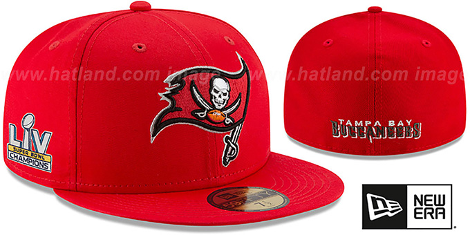 Buccaneers 'SUPER BOWL LV CHAMPS TEAM-BASIC' Red Fitted Hat by New Era