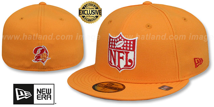 Buccaneers 'THROWBACK NFL SHIELD-BASIC' Orange Fitted Hat by New Era