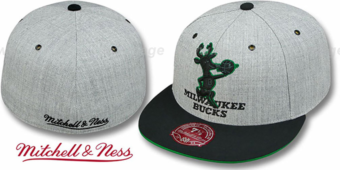 Bucks '2T XL-LOGO FADEOUT' Grey-Black Fitted Hat by Mitchell and Ness