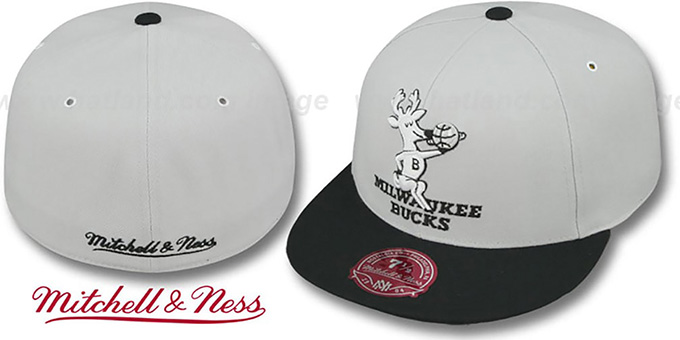 Bucks 'MONOCHROME XL-LOGO' Grey-Black Fitted Hat by Mitchell and Ness