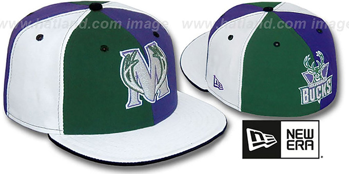 Bucks TWO BIG 'PINWHEEL' Green-Purple-White Fitted Hat