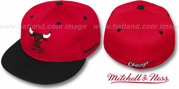 Bulls '2T BP-MESH' Red-Black Fitted Hat by Mitchell and Ness