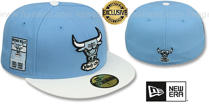 Bulls 6X 'BANNER SIDE-PATCH' Sky-White Fitted Hat by New Era