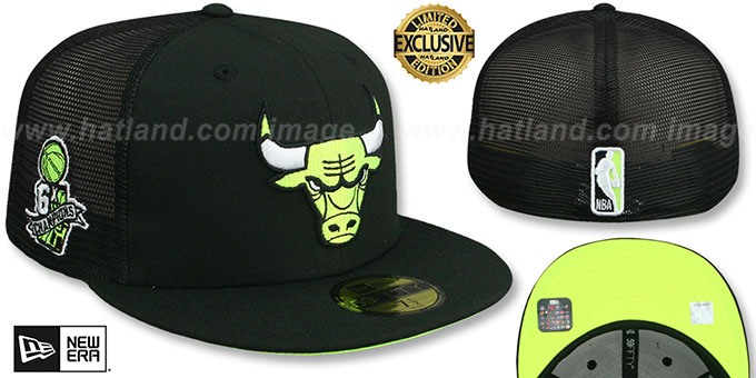 Bulls 6X CHAMPIONS 'MESH-BACK SIDE-PATCH' Black-Yellow Fitted Hat by New Era