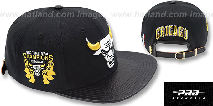 Bulls '6X CHAMPS TROPHY STRAPBACK' Black-Gold Hat by Pro Standard