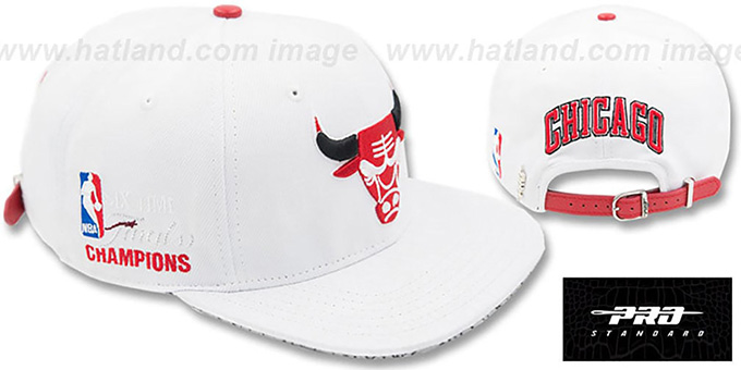 Bulls '6X FINALS CHAMPS STRAPBACK' White Hat by Pro Standard