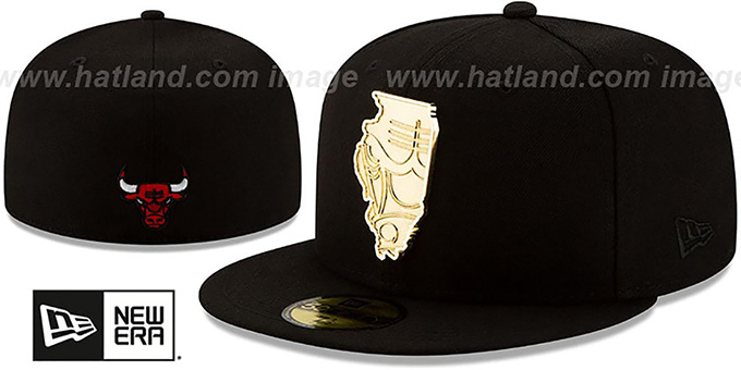 Bulls 'ALL GOLD STATED METAL-BADGE' Black Fitted Hat by New Era